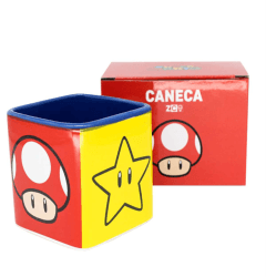 Caneca Quadrada Cubo Mario Bros Ícones